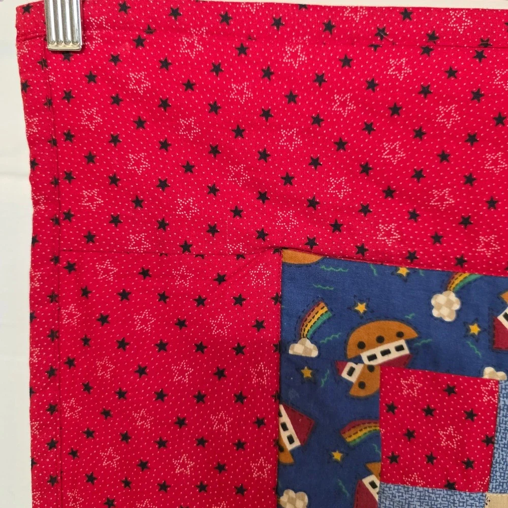 Handmade Noahs Ark Baby Quilt Red Blue Star Patchwork Rainbow Nursery Blanket